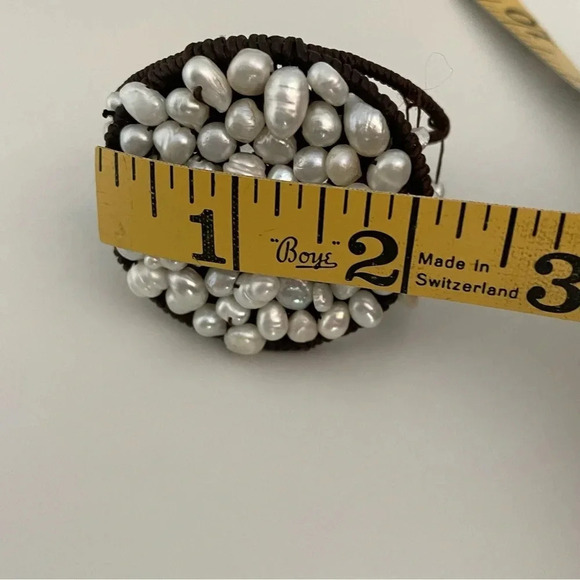 Freshwater Pearl Embroidered Bracelet Fiber Wrapped and Pearl Covered Statement - Picture 6 of 11